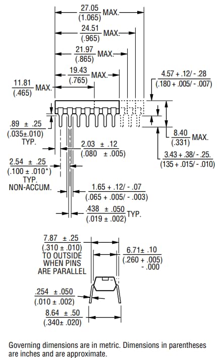 Technische Zeichnung - Bourns 4116R Widerstandsnetzwerke und Arrays